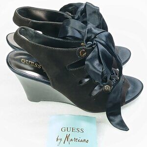 Guess by Marciano PManella Black Multi Suede Lace-Up Wedge Sandals 8 w/ Box VGUC